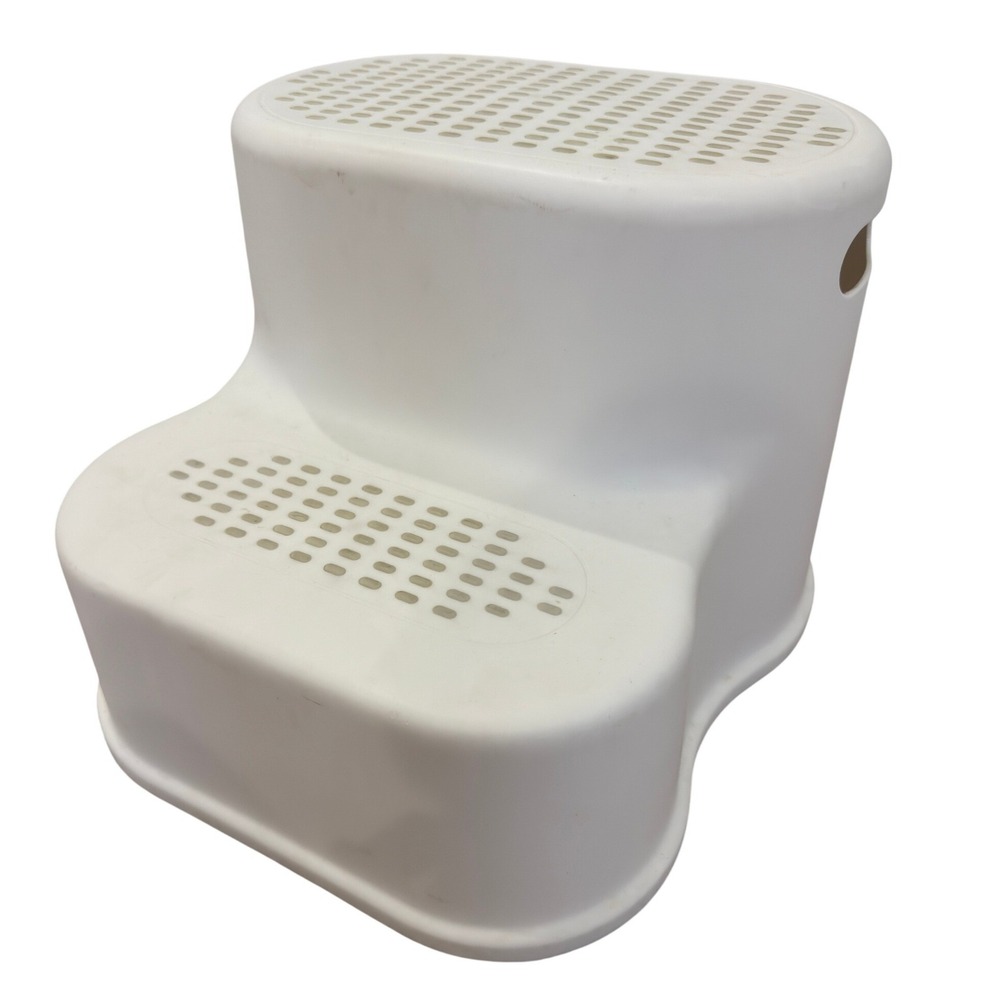 Pillowfort White Double Step Stool for Kids Toddlers Non-Slip 10.3 Inch Height